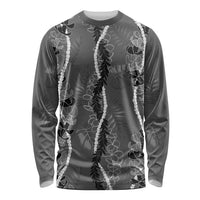 Hawaii Maile Lei Long Sleeve Shirt With Gray Monstera Pattern