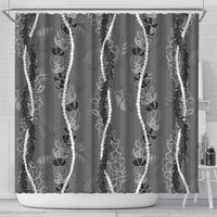 Hawaii Maile Lei Shower Curtain With Gray Monstera Pattern