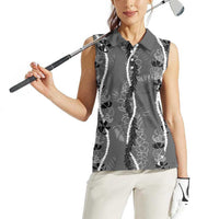 Hawaii Maile Lei Women Sleeveless Polo Shirt With Gray Monstera Pattern
