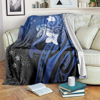 Polynesia Hammerhead Shark Blanket Blue Tribal Pattern With Plumeria LT05 Blue - Polynesian Pride