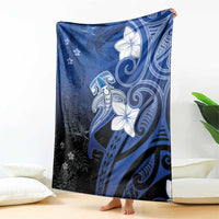 Polynesia Hammerhead Shark Blanket Blue Tribal Pattern With Plumeria LT05 - Polynesian Pride