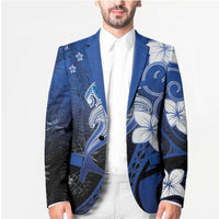 Polynesia Hammerhead Shark Blazer Blue Tribal Pattern With Plumeria LT05 - Polynesian Pride