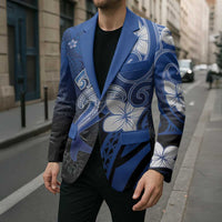 Polynesia Hammerhead Shark Blazer Blue Tribal Pattern With Plumeria LT05 - Polynesian Pride
