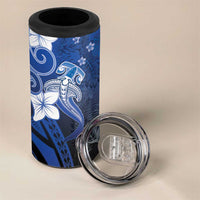 Polynesia Hammerhead Shark 4 in 1 Can Cooler Tumbler Blue Tribal Pattern With Plumeria LT05 - Polynesian Pride