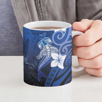Polynesia Hammerhead Shark Ceramic Mug Blue Tribal Pattern With Plumeria LT05 - Polynesian Pride