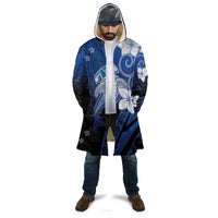 Polynesia Hammerhead Shark Cloak Blue Tribal Pattern With Plumeria - Polynesian Pride