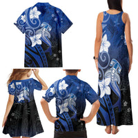 Polynesia Hammerhead Shark Family Matching Tank Maxi Dress and Hawaiian Shirt Blue Tribal Pattern With Plumeria LT05 - Polynesian Pride