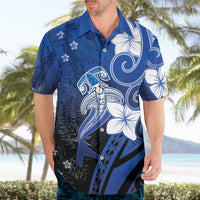 Polynesia Hammerhead Shark Hawaiian Shirt Blue Tribal Pattern With Plumeria LT05 - Polynesian Pride