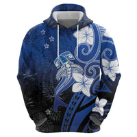 Polynesia Hammerhead Shark Hoodie Blue Tribal Pattern With Plumeria LT05 - Polynesian Pride