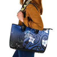 Polynesia Hammerhead Shark Leather Tote Bag Blue Tribal Pattern With Plumeria LT05 Blue - Polynesian Pride