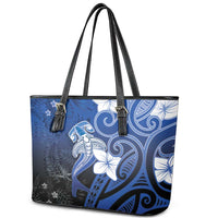 Polynesia Hammerhead Shark Leather Tote Bag Blue Tribal Pattern With Plumeria LT05 - Polynesian Pride