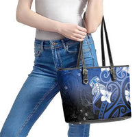 Polynesia Hammerhead Shark Leather Tote Bag Blue Tribal Pattern With Plumeria LT05 - Polynesian Pride