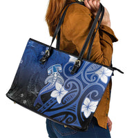 Polynesia Hammerhead Shark Leather Tote Bag Blue Tribal Pattern With Plumeria LT05 - Polynesian Pride
