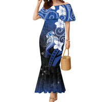 Polynesia Hammerhead Shark Mermaid Dress Blue Tribal Pattern With Plumeria - Polynesian Pride