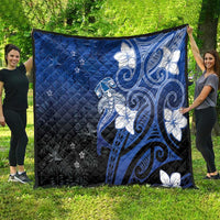 Polynesia Hammerhead Shark Quilt Blue Tribal Pattern With Plumeria LT05 - Polynesian Pride