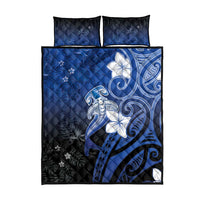 Polynesia Hammerhead Shark Quilt Bed Set Blue Tribal Pattern With Plumeria - Polynesian Pride
