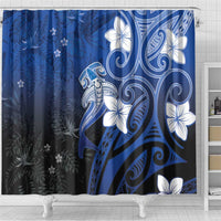 Polynesia Hammerhead Shark Shower Curtain Blue Tribal Pattern With Plumeria LT05 - Polynesian Pride