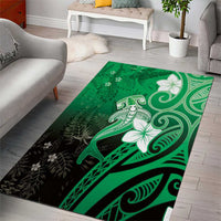 Polynesia Hammerhead Shark Area Rug Green Tribal Pattern With Plumeria LT05 - Polynesian Pride