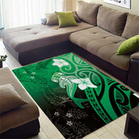 Polynesia Hammerhead Shark Area Rug Green Tribal Pattern With Plumeria LT05 - Polynesian Pride