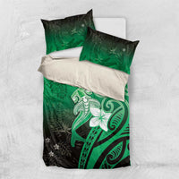 Polynesia Hammerhead Shark Bedding Set Green Tribal Pattern With Plumeria LT05 US Twin 172cm x 218cm Green - Polynesian Pride