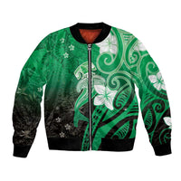 Polynesia Hammerhead Shark Bomber Jacket Green Tribal Pattern With Plumeria LT05 Unisex Green - Polynesian Pride