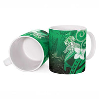 Polynesia Hammerhead Shark Ceramic Mug Green Tribal Pattern With Plumeria LT05 - Polynesian Pride