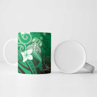 Polynesia Hammerhead Shark Ceramic Mug Green Tribal Pattern With Plumeria LT05 - Polynesian Pride