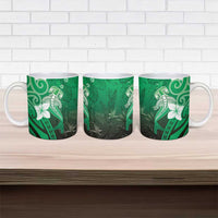 Polynesia Hammerhead Shark Ceramic Mug Green Tribal Pattern With Plumeria LT05 - Polynesian Pride