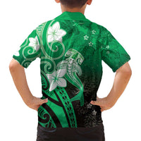 Polynesia Hammerhead Shark Family Matching Summer Maxi Dress and Hawaiian Shirt Green Tribal Pattern With Plumeria LT05 - Polynesian Pride