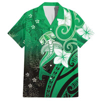 Polynesia Hammerhead Shark Hawaiian Shirt Green Tribal Pattern With Plumeria LT05 Green - Polynesian Pride