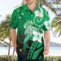 Polynesia Hammerhead Shark Hawaiian Shirt Green Tribal Pattern With Plumeria LT05 - Polynesian Pride