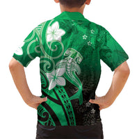 Polynesia Hammerhead Shark Hawaiian Shirt Green Tribal Pattern With Plumeria LT05 - Polynesian Pride