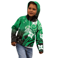Polynesia Hammerhead Shark Kid Hoodie Green Tribal Pattern With Plumeria LT05 - Polynesian Pride