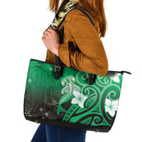 Polynesia Hammerhead Shark Leather Tote Bag Green Tribal Pattern With Plumeria LT05 Green - Polynesian Pride