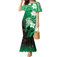 Polynesia Hammerhead Shark Mermaid Dress Green Tribal Pattern With Plumeria - Polynesian Pride