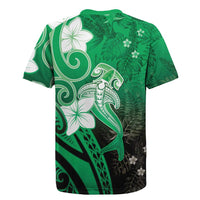 Polynesia Hammerhead Shark Rugby Jersey Green Tribal Pattern With Plumeria LT05 - Polynesian Pride