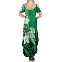 Polynesia Hammerhead Shark Summer Maxi Dress Green Tribal Pattern With Plumeria LT05 - Polynesian Pride