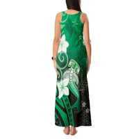 Polynesia Hammerhead Shark Tank Maxi Dress Green Tribal Pattern With Plumeria LT05 - Polynesian Pride