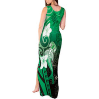 Polynesia Hammerhead Shark Tank Maxi Dress Green Tribal Pattern With Plumeria LT05 - Polynesian Pride