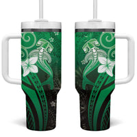 Polynesia Hammerhead Shark Tumbler With Handle Green Tribal Pattern With Plumeria LT05 One Size: 40 oz Green - Polynesian Pride