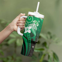 Polynesia Hammerhead Shark Tumbler With Handle Green Tribal Pattern With Plumeria LT05 - Polynesian Pride