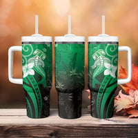 Polynesia Hammerhead Shark Tumbler With Handle Green Tribal Pattern With Plumeria LT05 - Polynesian Pride