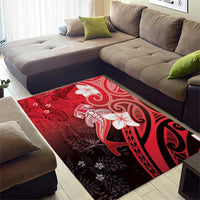 Polynesia Hammerhead Shark Area Rug Red Tribal Pattern With Plumeria LT05 - Polynesian Pride