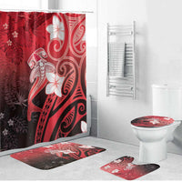 Polynesia Hammerhead Shark Bathroom Set Red Tribal Pattern With Plumeria LT05 Bathroom Set (4 pcs) Red - Polynesian Pride