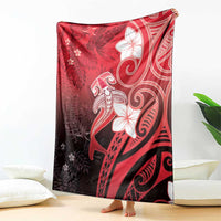 Polynesia Hammerhead Shark Blanket Red Tribal Pattern With Plumeria LT05 - Polynesian Pride