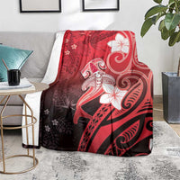 Polynesia Hammerhead Shark Blanket Red Tribal Pattern With Plumeria LT05 - Polynesian Pride