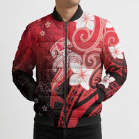 Polynesia Hammerhead Shark Bomber Puffer Jacket Red Tribal Pattern With Plumeria LT05 - Polynesian Pride