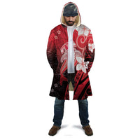 Polynesia Hammerhead Shark Cloak Red Tribal Pattern With Plumeria - Polynesian Pride