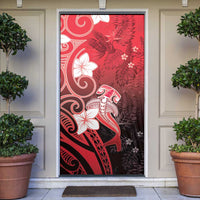 Polynesia Hammerhead Shark Door Cover Red Tribal Pattern With Plumeria LT05 Red - Polynesian Pride
