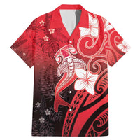 Polynesia Hammerhead Shark Family Matching Mermaid Dress and Hawaiian Shirt Red Tribal Pattern With Plumeria LT05 Dad's Shirt - Short Sleeve Red - Polynesian Pride